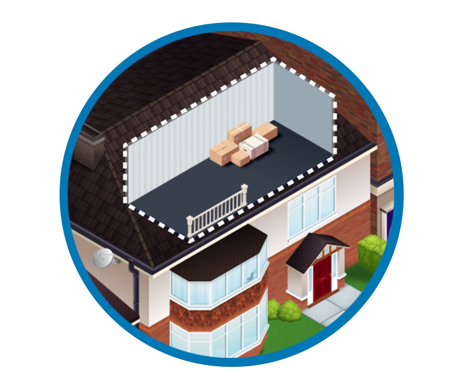An illustration of an exterior view of a loft conversion with the walls removed 
