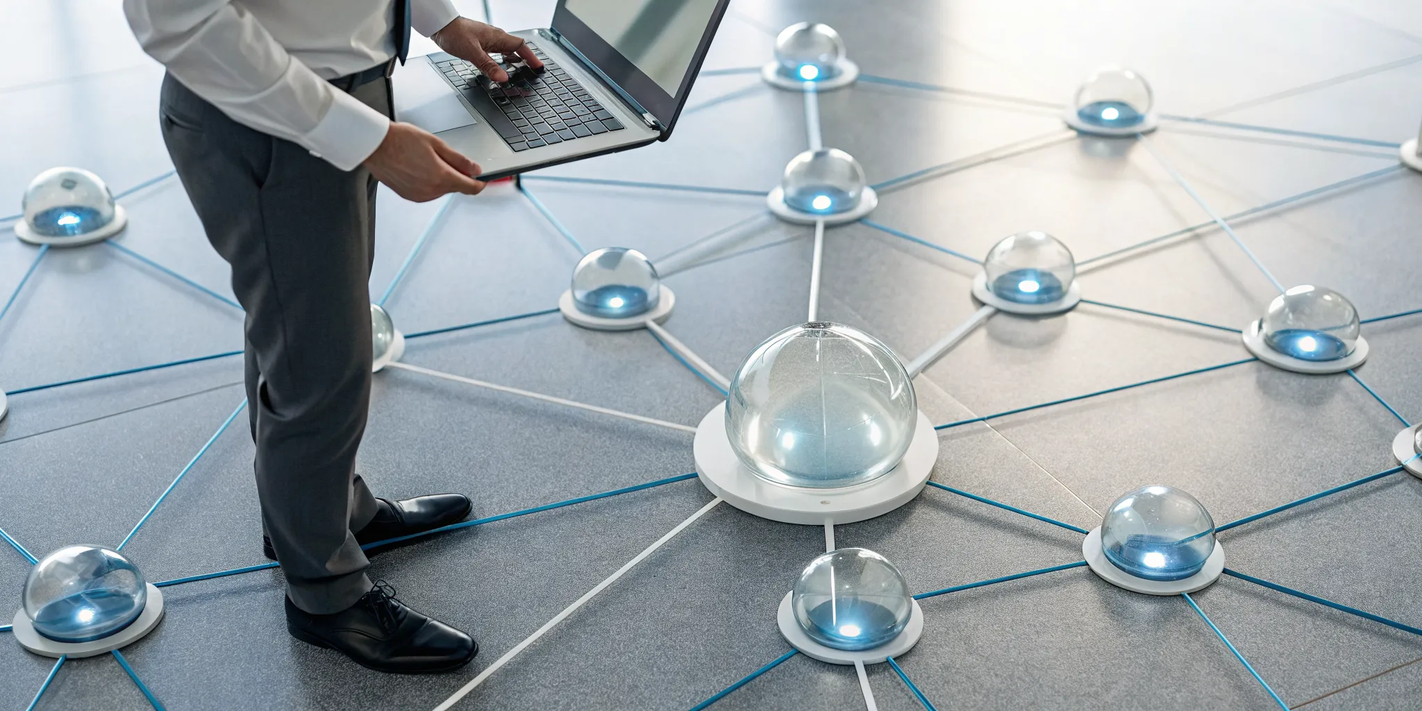 A multi-agent workflow showing specialized agents collaborating through an interconnected network.