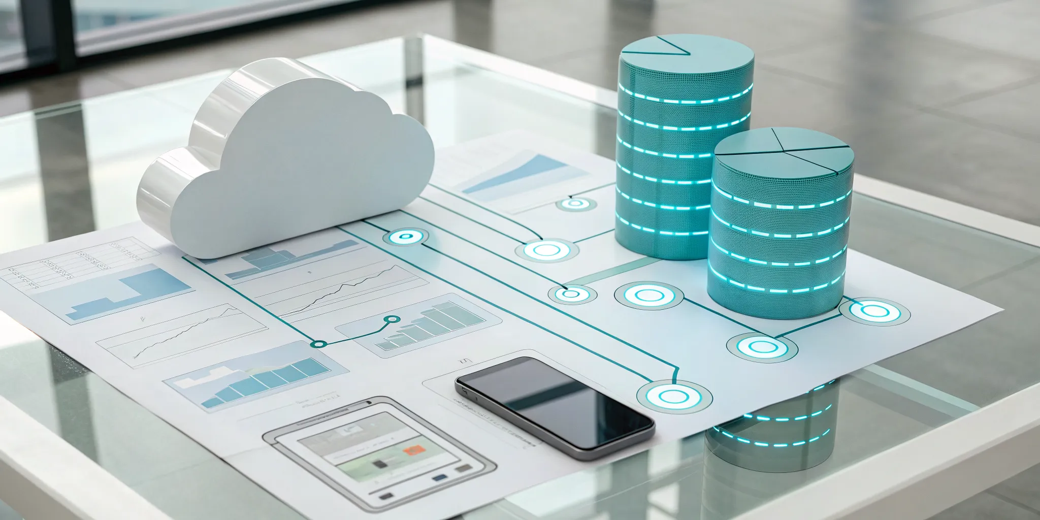 Cloud and database icons connected to form a modern data capture system.
