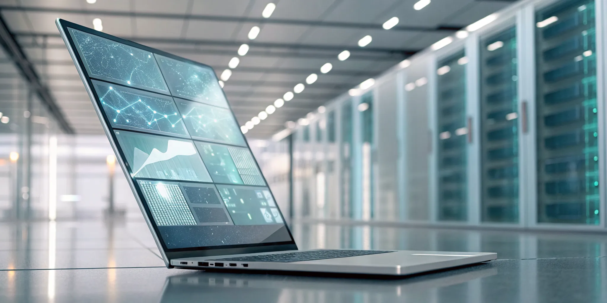Laptop showing API tools for development and testing in a server room.