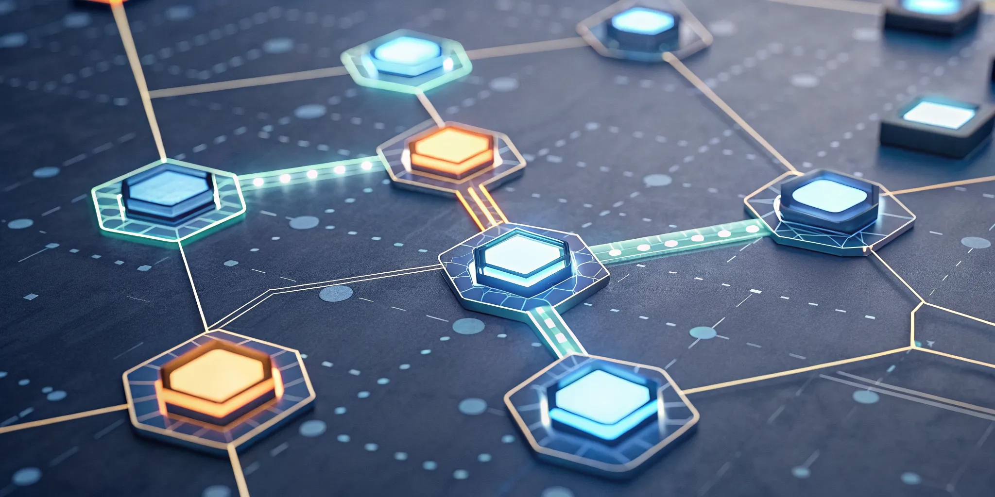 A network of connected hexagons for the saga pattern in C#.