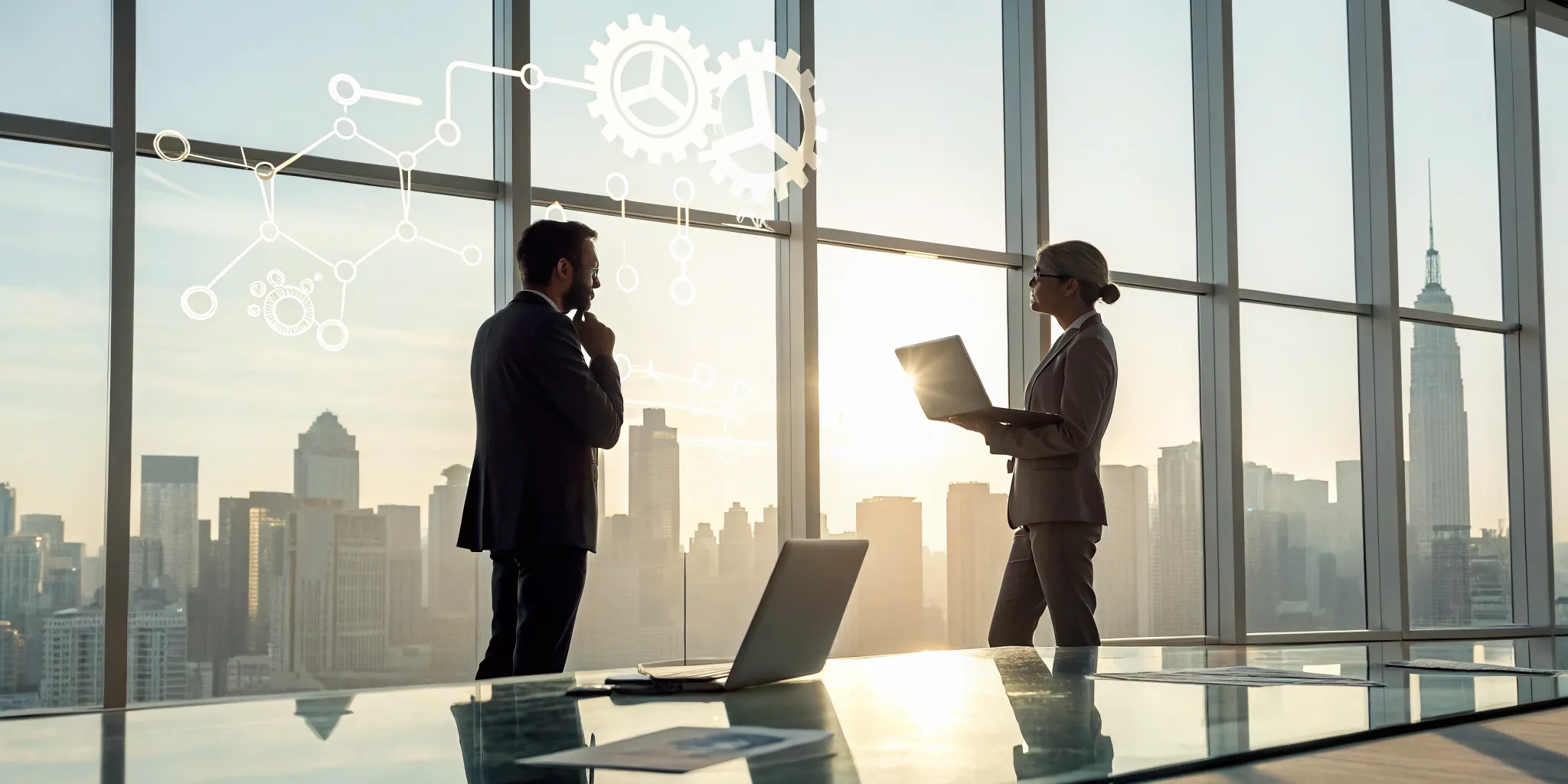 Business team planning process improvements with new technologies in a modern office.