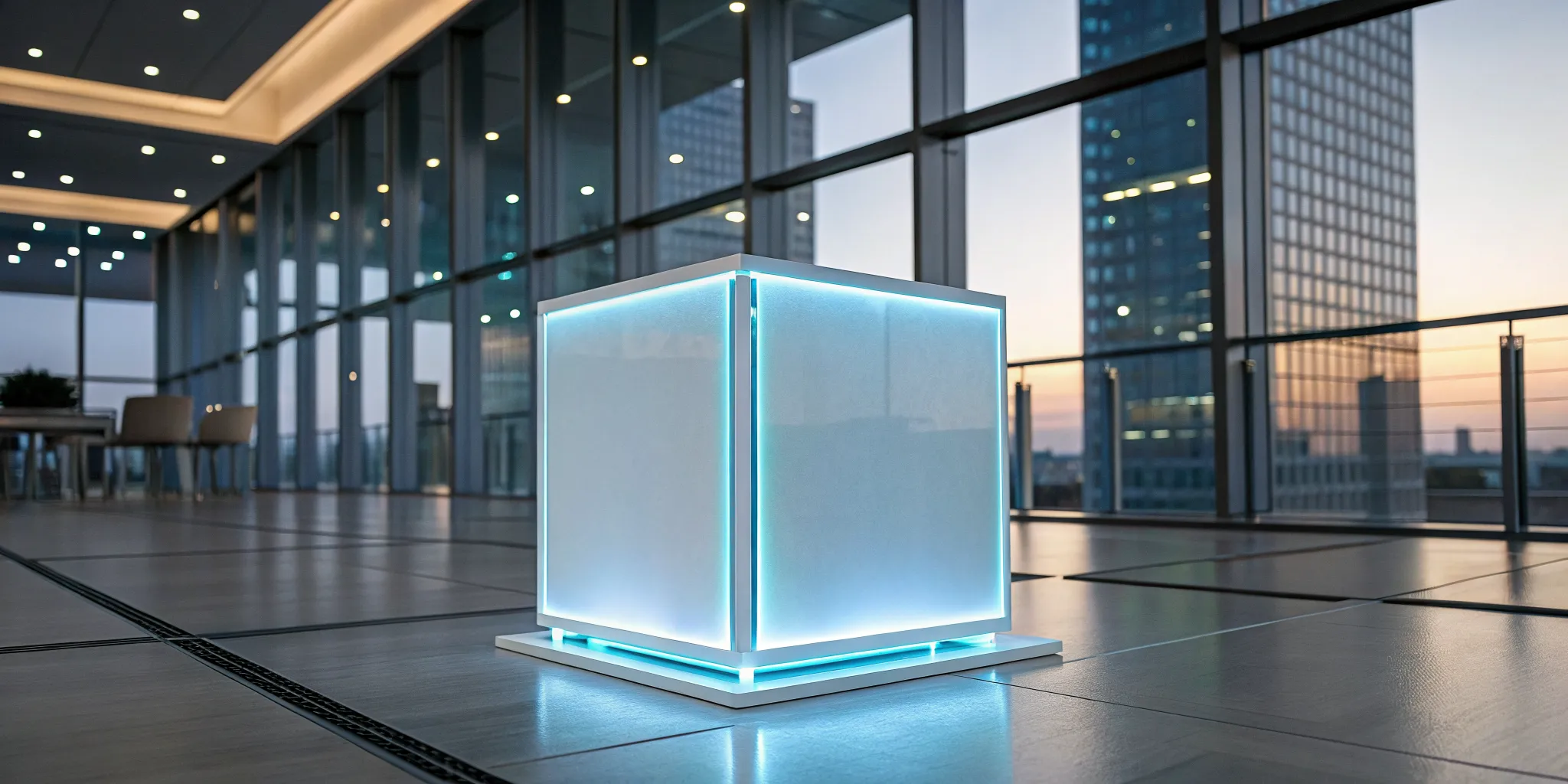 A conceptual cube with glowing blue edges representing how an API service connects systems.