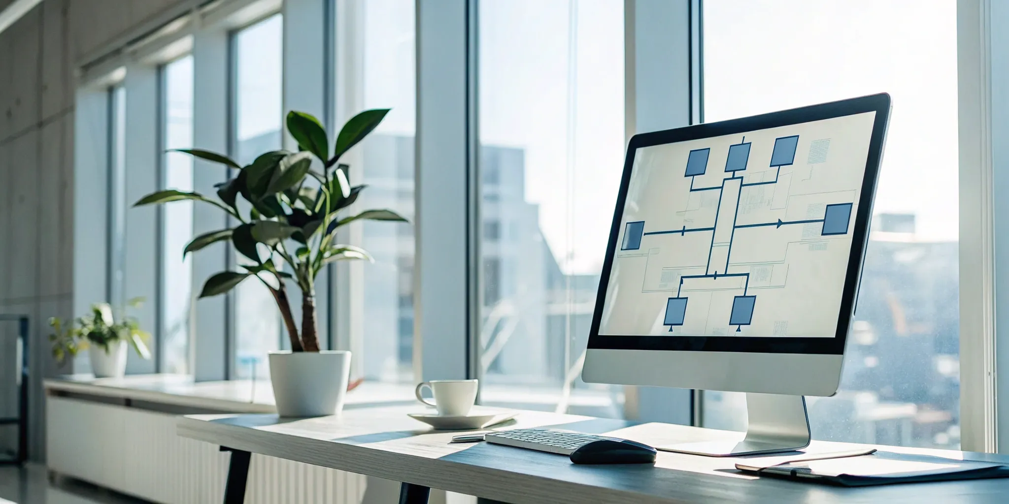 Computer displaying an enterprise business process automation workflow.