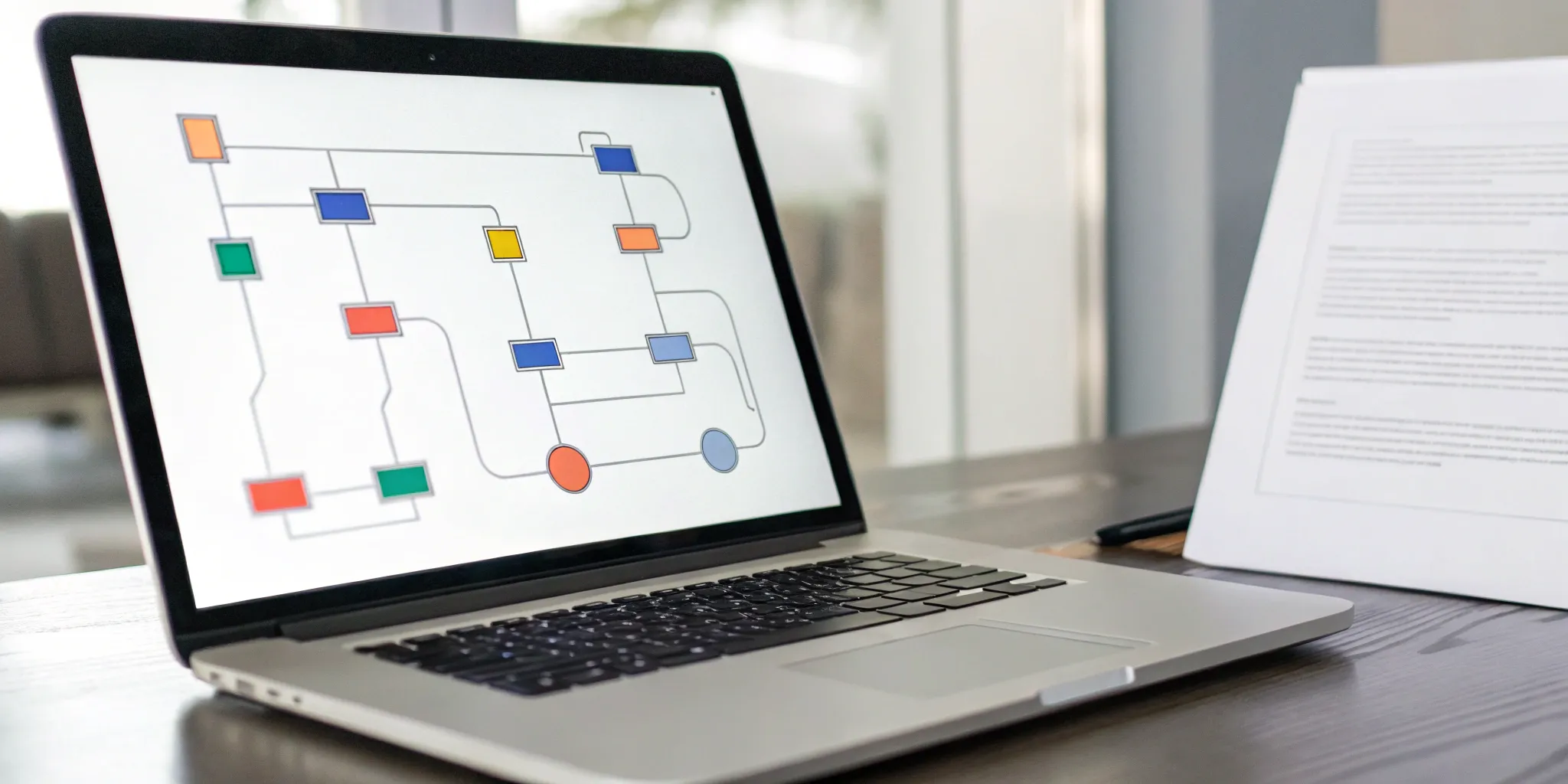 An AI tool generating a flowchart from text on a laptop screen.