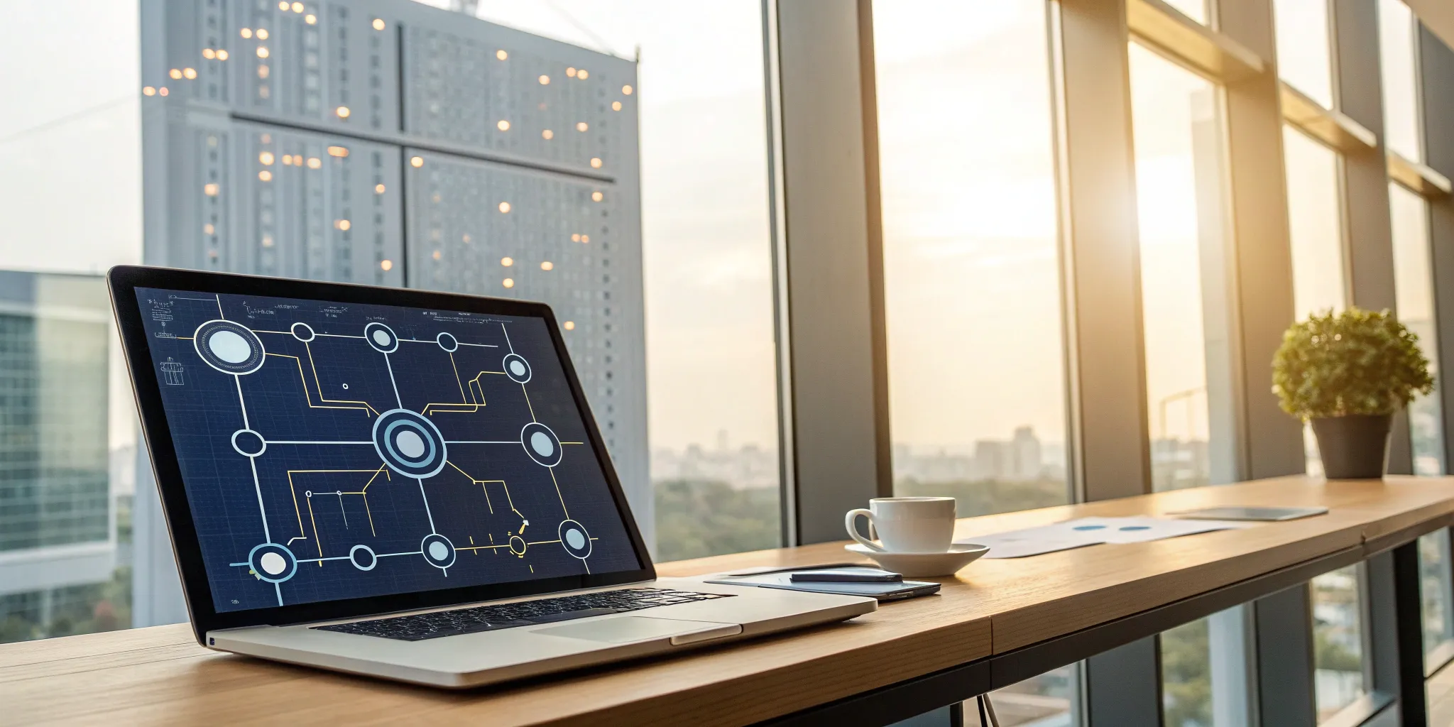 Laptop displaying a strategic workflow on how to automate business processes.