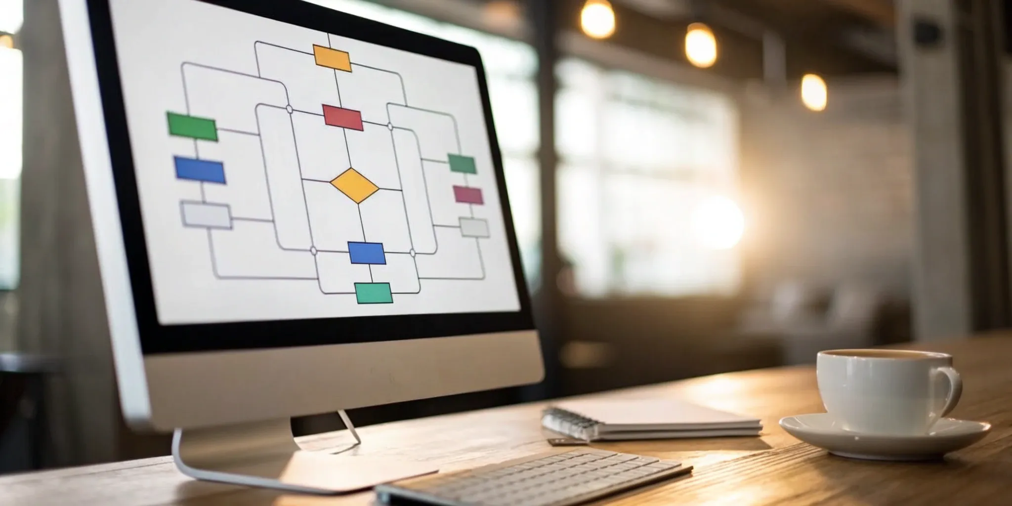 A computer screen showing how to create a workflow diagram with symbols for steps and decisions.
