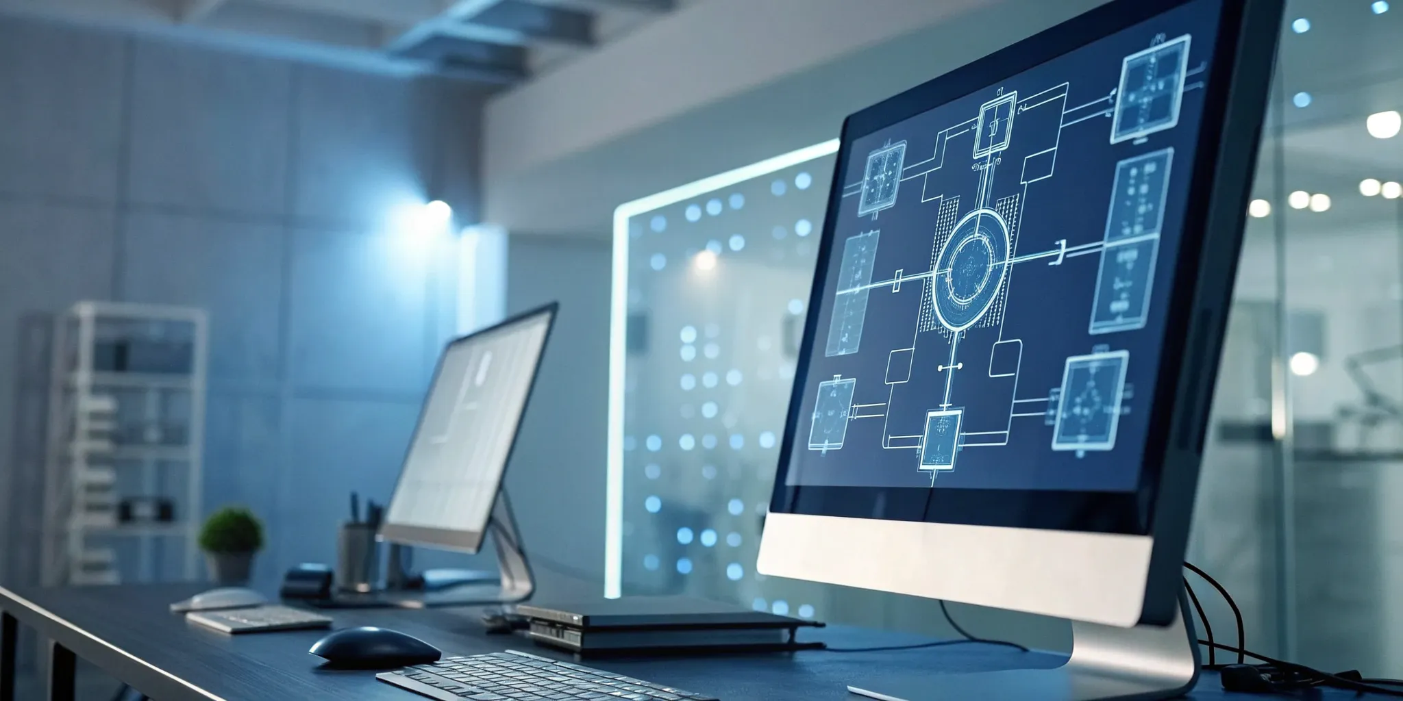 A market guide for business process automation tools displayed on computers with workflow diagrams.