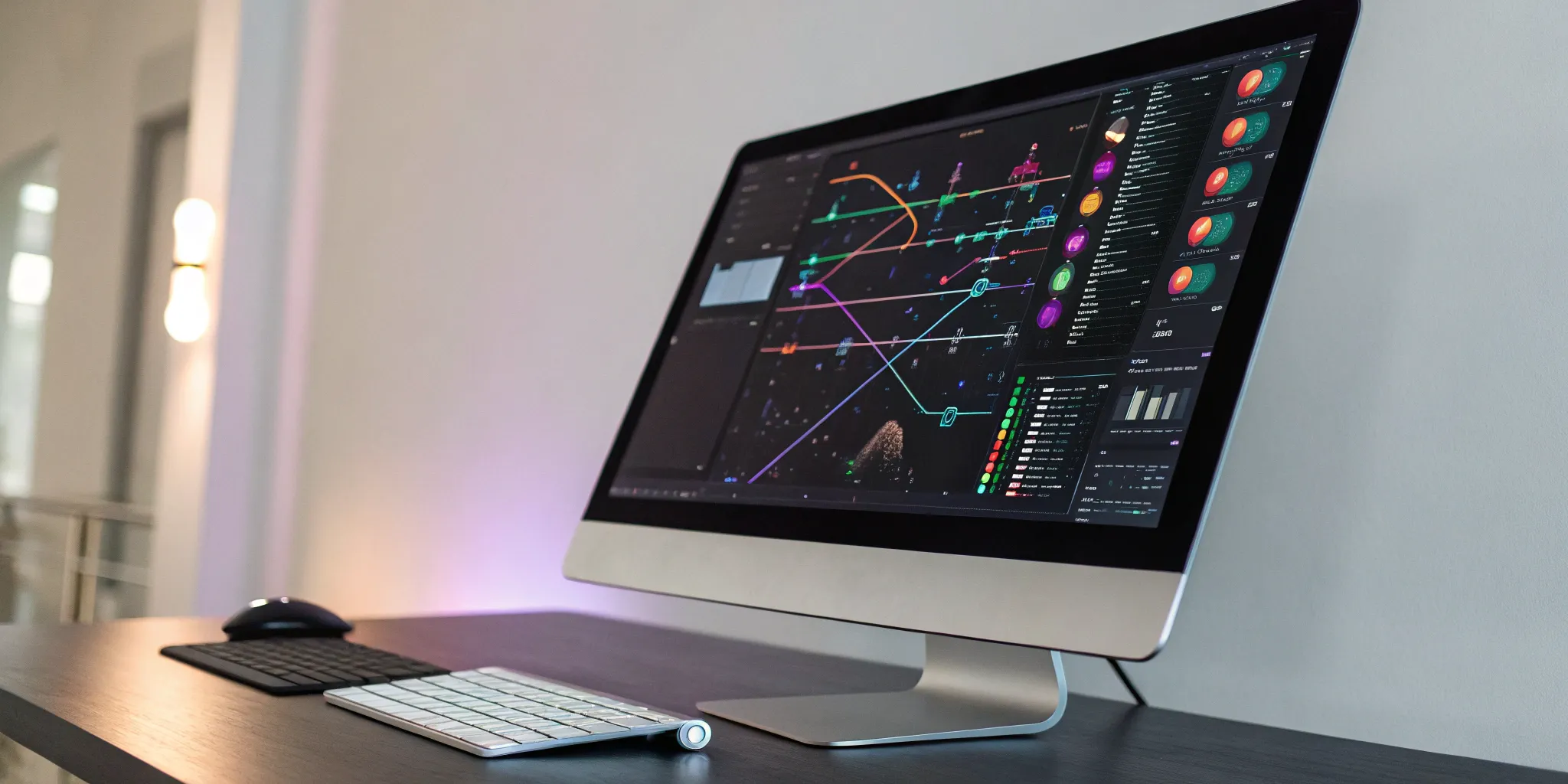 A visual workflow designer software displaying a colorful, automated process on a computer screen.