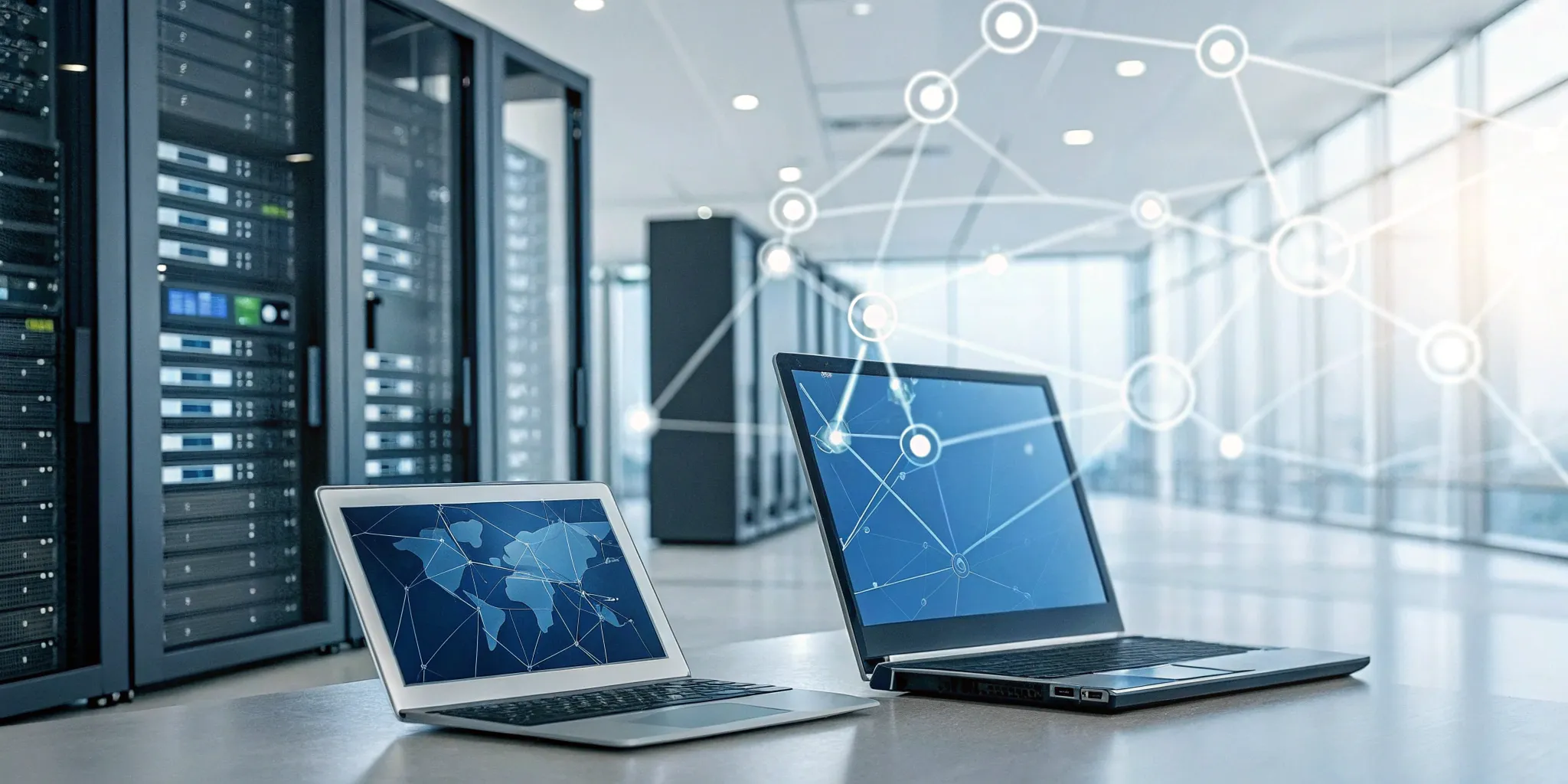 A modern server room highlighting the key benefits of automating digital transformation.
