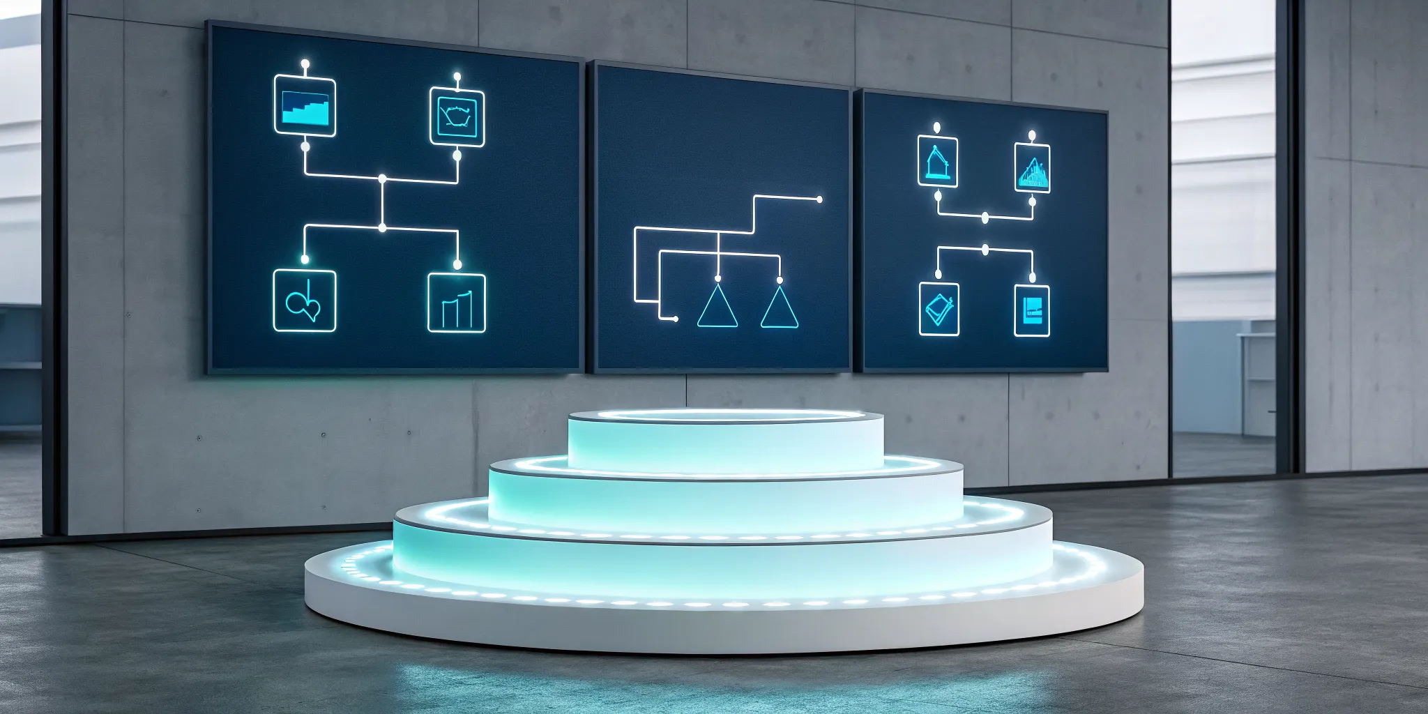 A glowing platform displaying digital workflow diagrams for business process automation with AgilePoint BPM.
