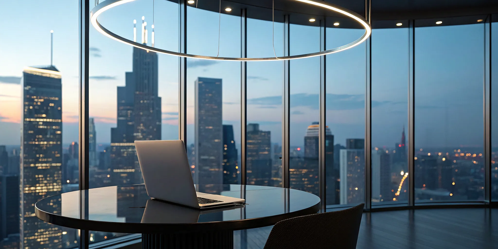 A modern enterprise office overlooking a city, representing successful business integration.