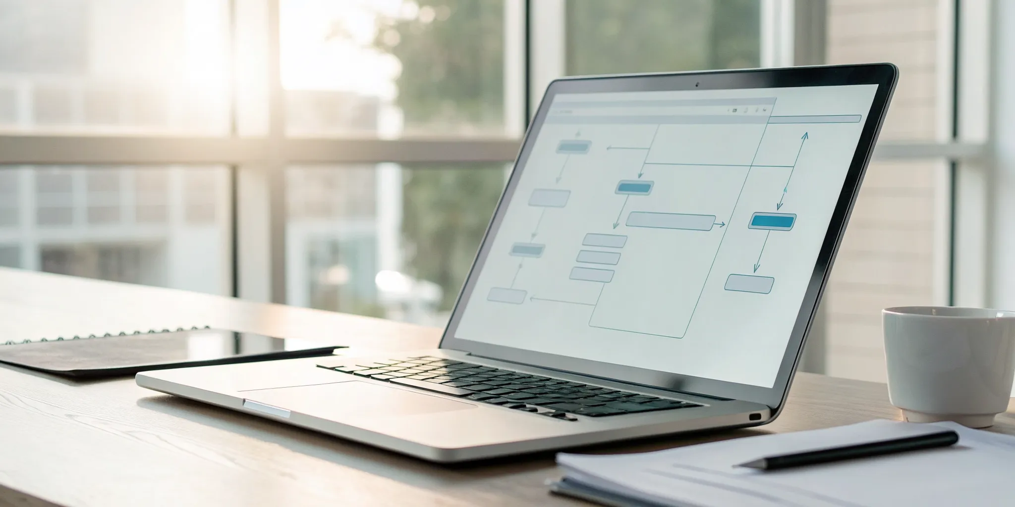 An automated forms workflow diagram shown on a laptop screen.