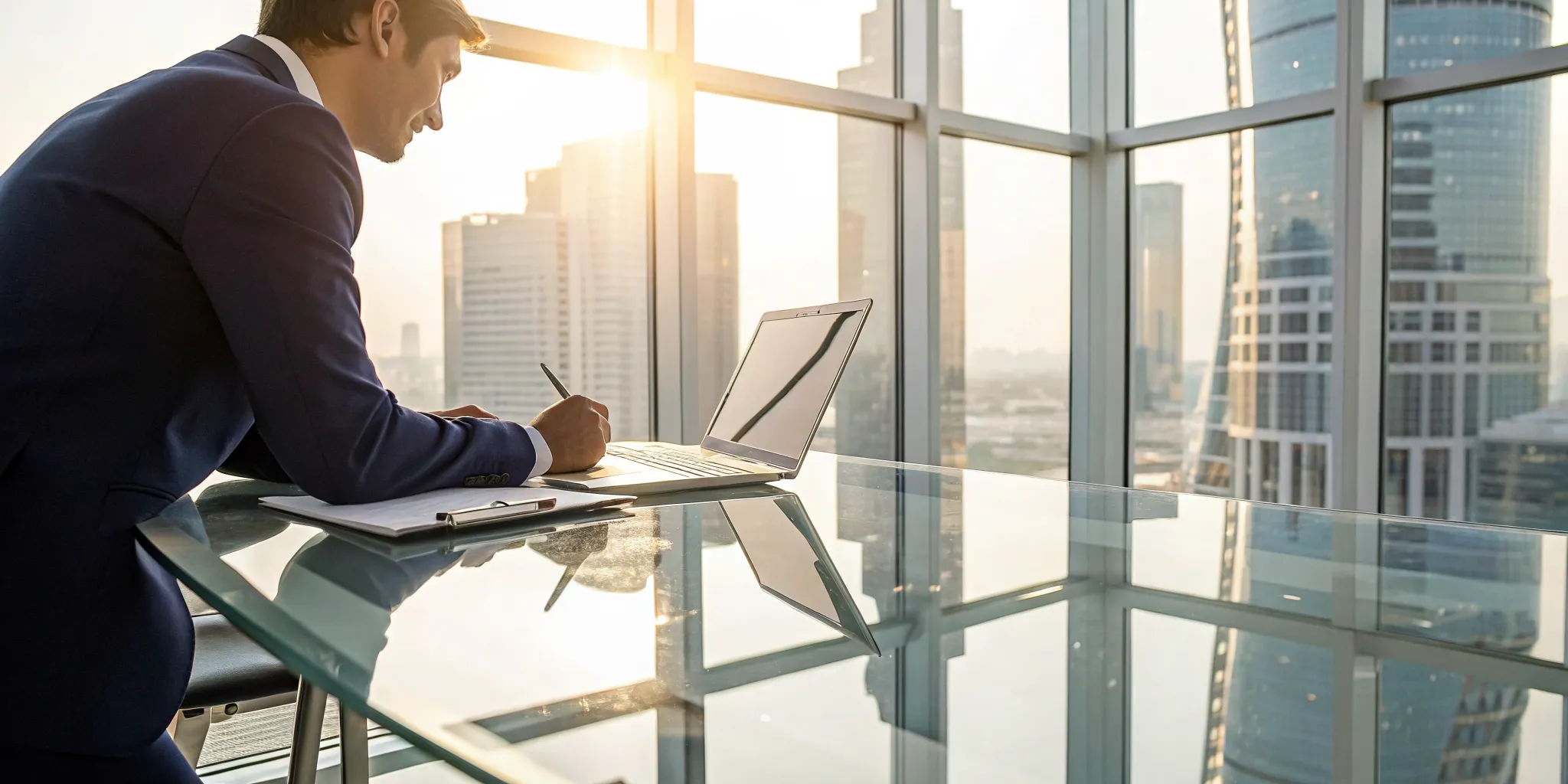 A business professional evaluating BPMS software features on a laptop.