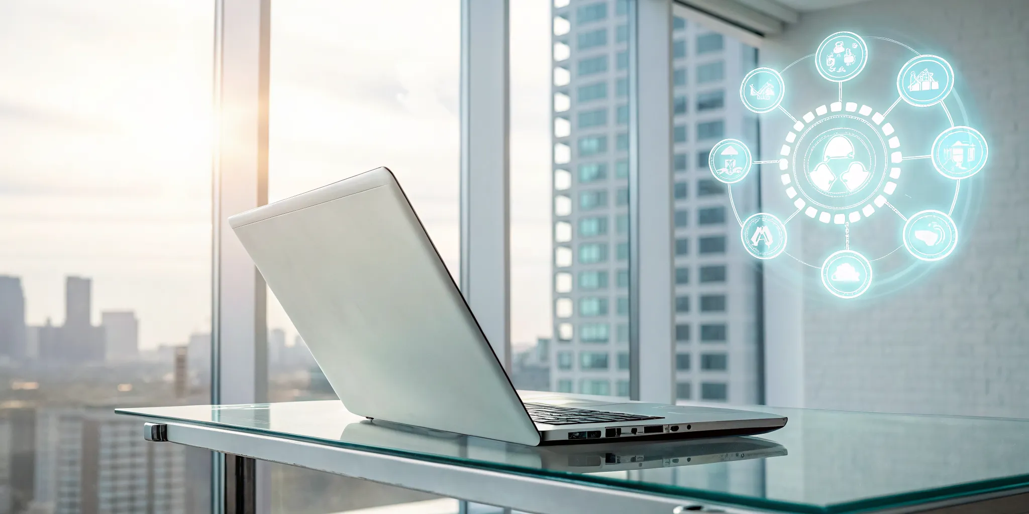 A project plan on a laptop screen outlining the phases of a new software implementation.