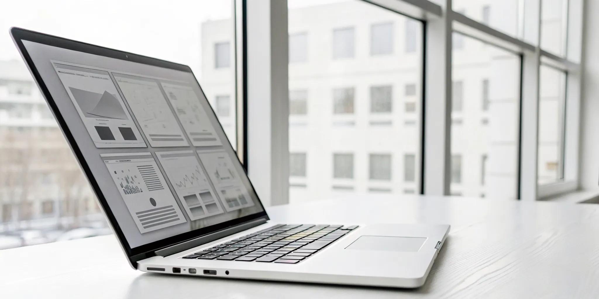 Laptop displaying dashboards and code for a web application development project.