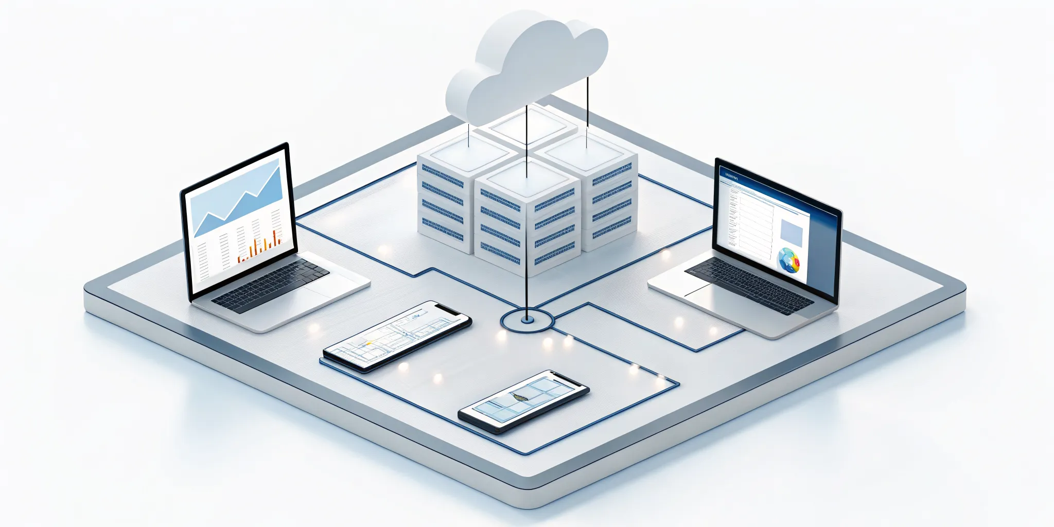 Diagram of a modern web application architecture connecting users to backend services, APIs, and a database.