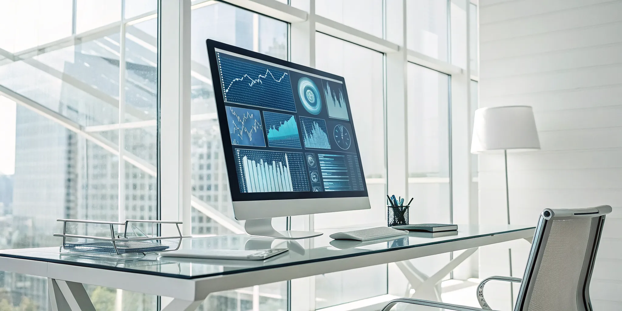 Automated data entry software dashboards and analytics displayed on a computer monitor.