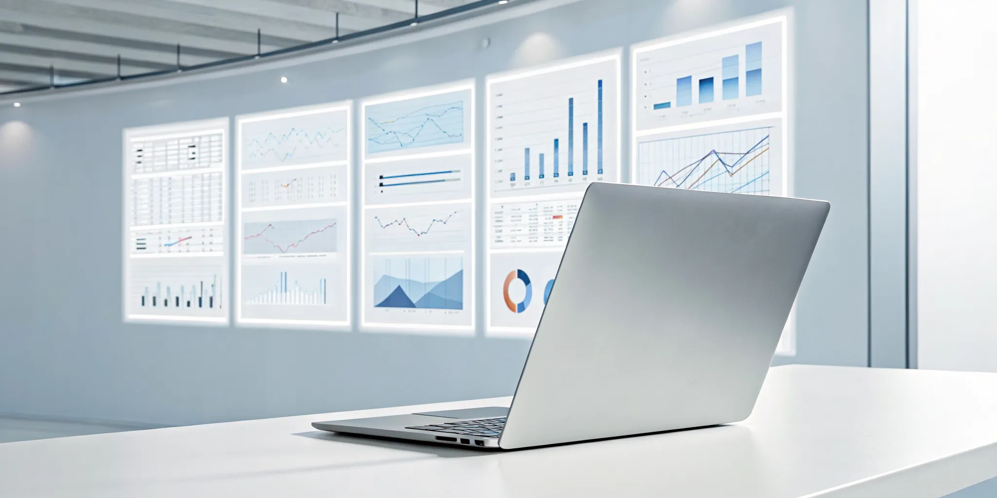 Laptop showing charts from a free AI document analysis tool.