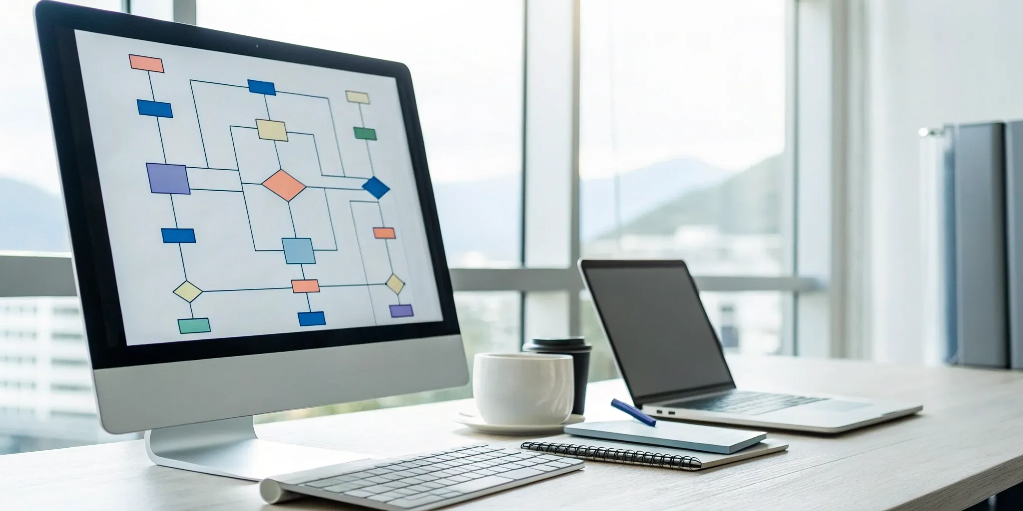 A computer screen showing a workflow diagram from a BPM tool used for enterprise automation.
