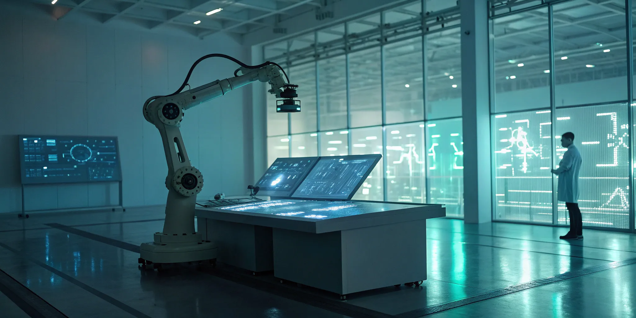 Robotic arm and digital control panels powered by an iBPMS for intelligent automation.