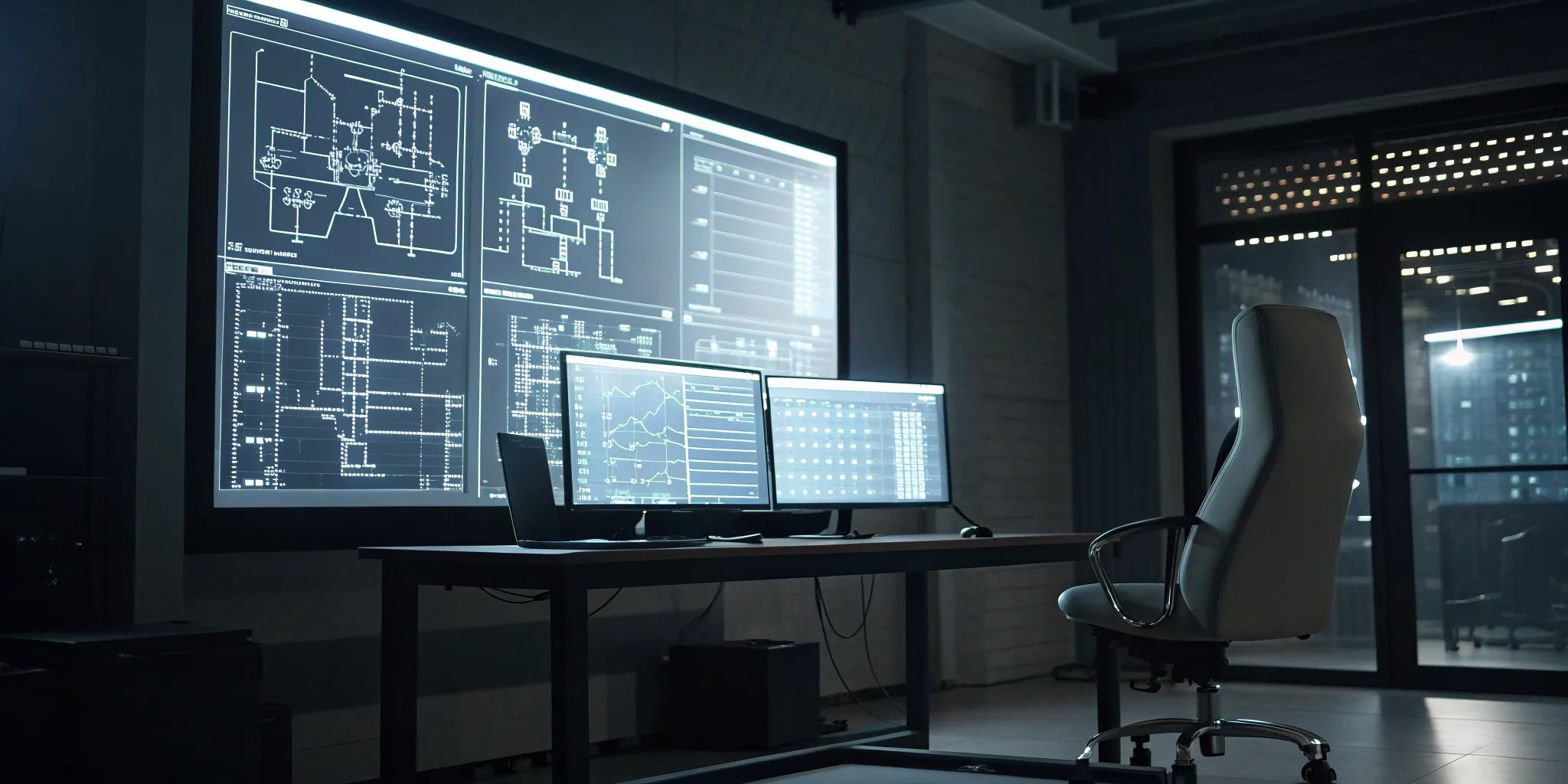 C# workflow library dashboard showing visual workflow diagrams, automation steps, and analytics on a large monitor.