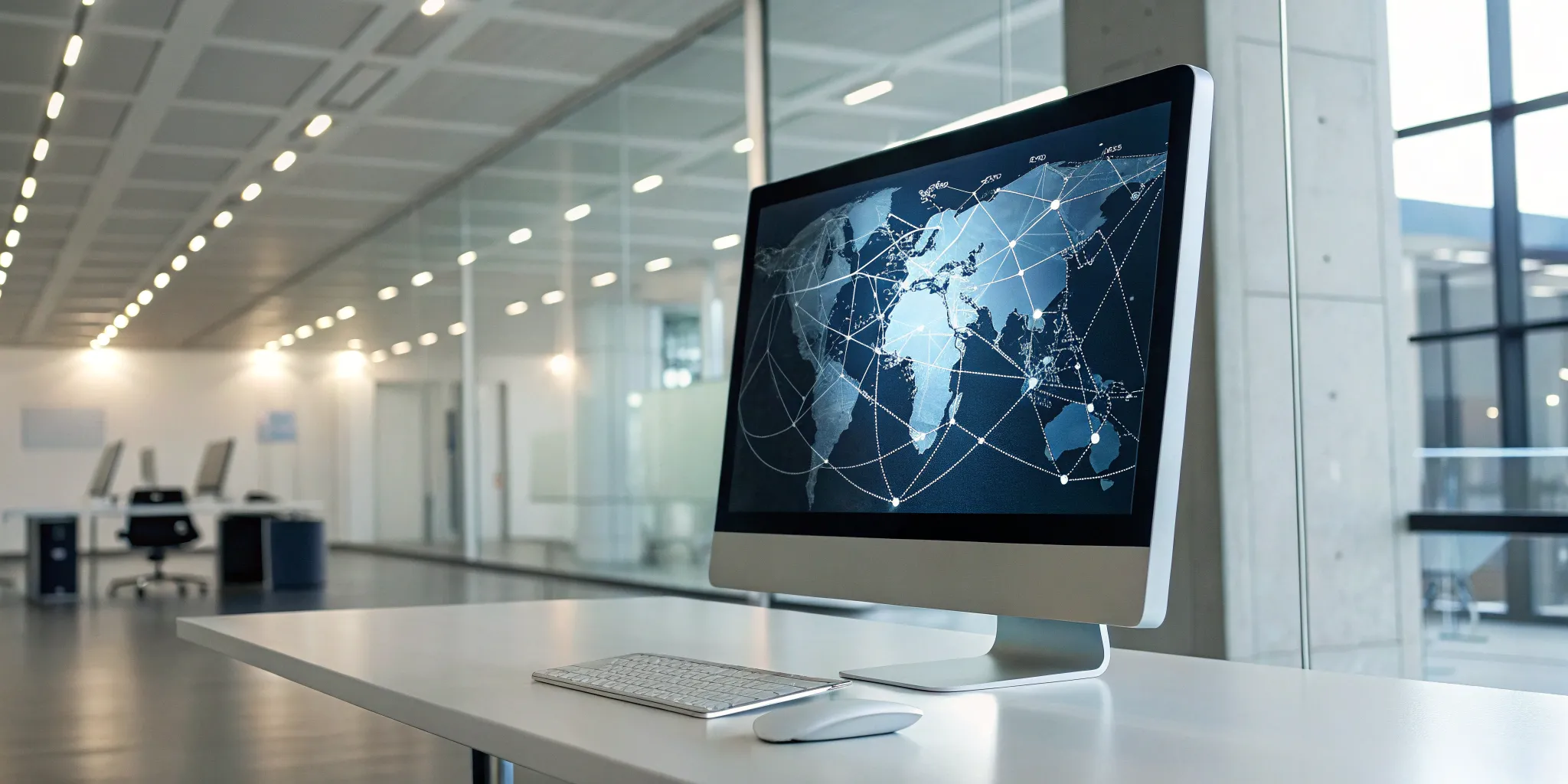 Analyzing the Gartner Magic Quadrant for intelligent document processing on a computer with a network map.