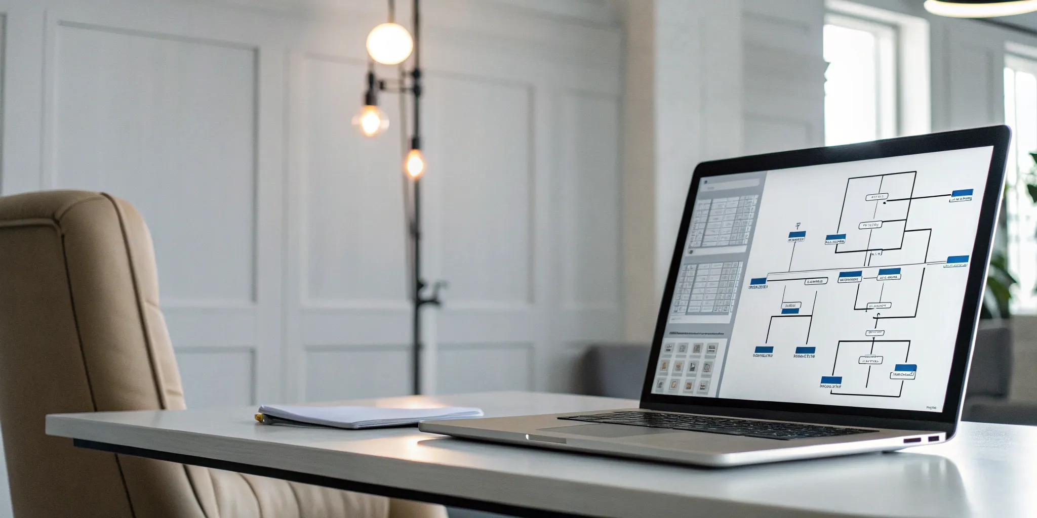 Laptop screen showing a visual comparison of flow designer vs workflow.