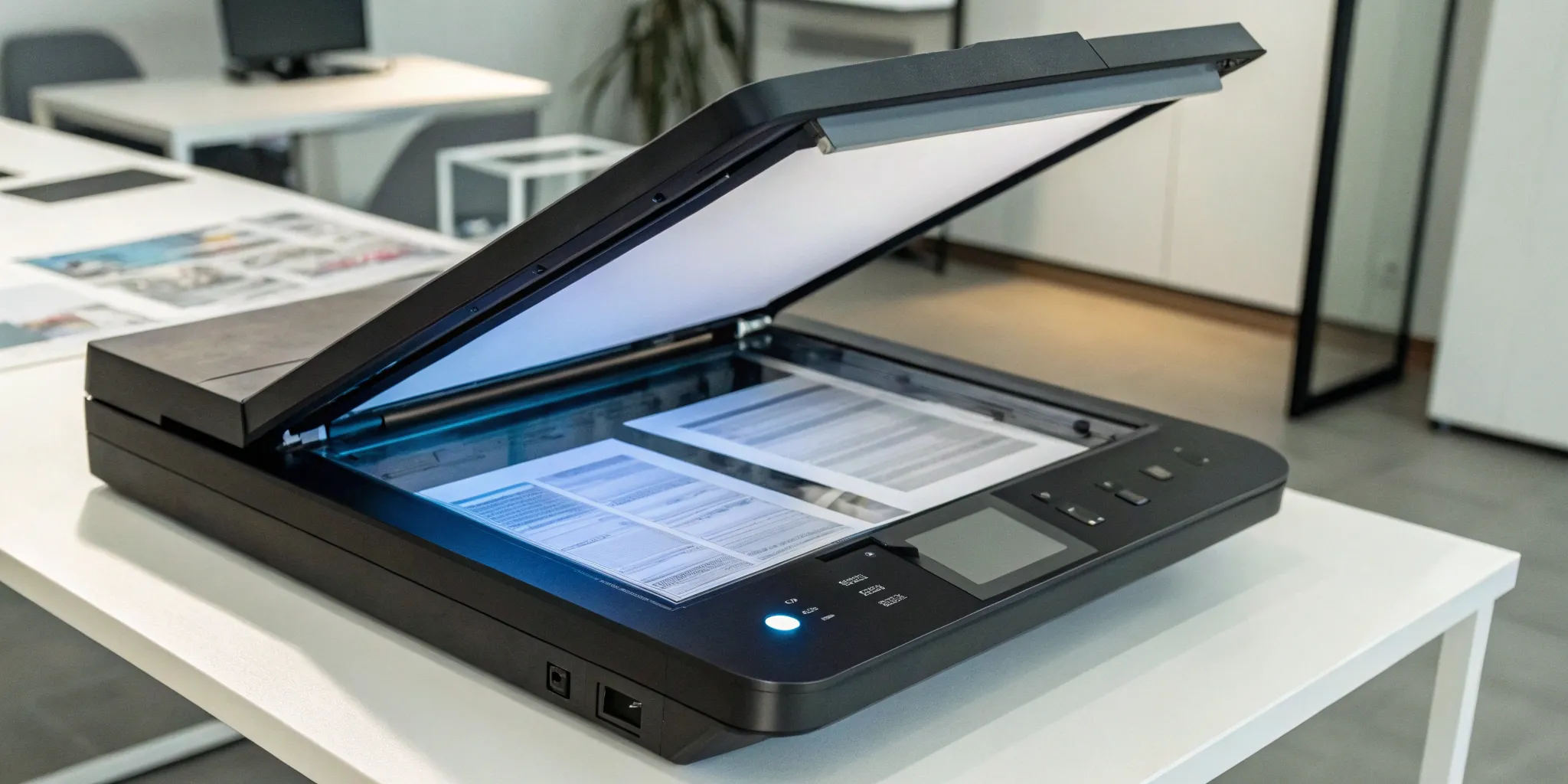 A scanner digitizing a document for intelligent document processing.
