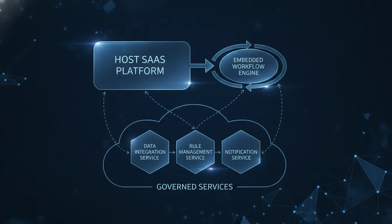 Embedded workflow engine architecture connected to a host SaaS product