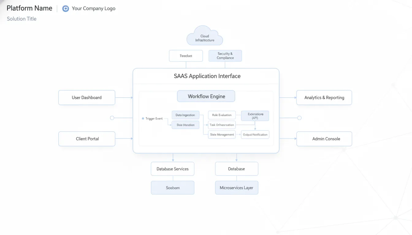 Embedded workflow automation engine architecture diagram showing .NET integration with SaaS application interface and white-label branding