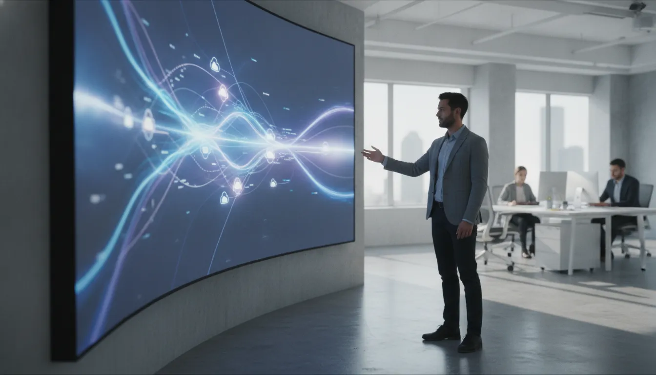 Software architect reviewing connected integration and workflow automation across multiple systems
