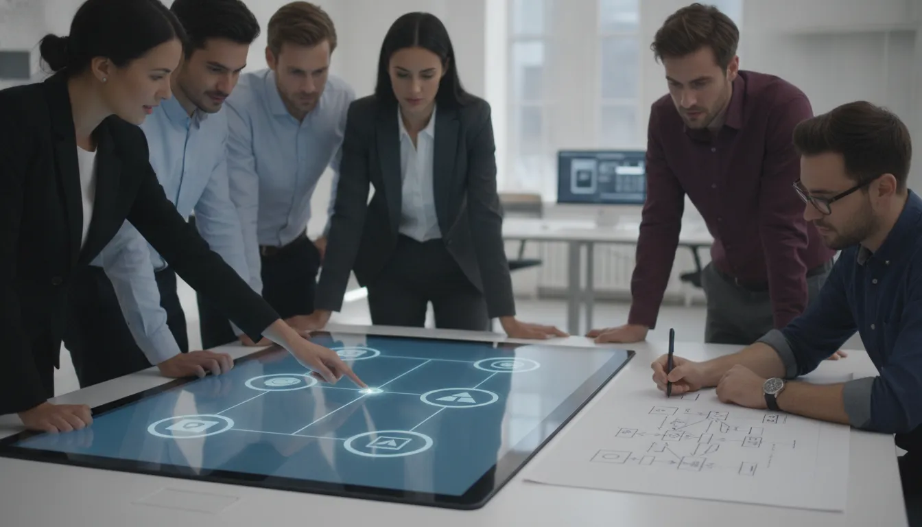 Integration architects collaborating on a workflow that connects business applications