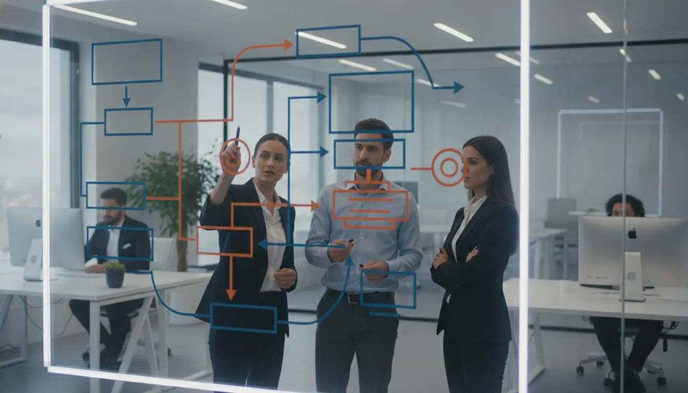 Engineering team collaborating on the integration architecture behind a workflow automation platform