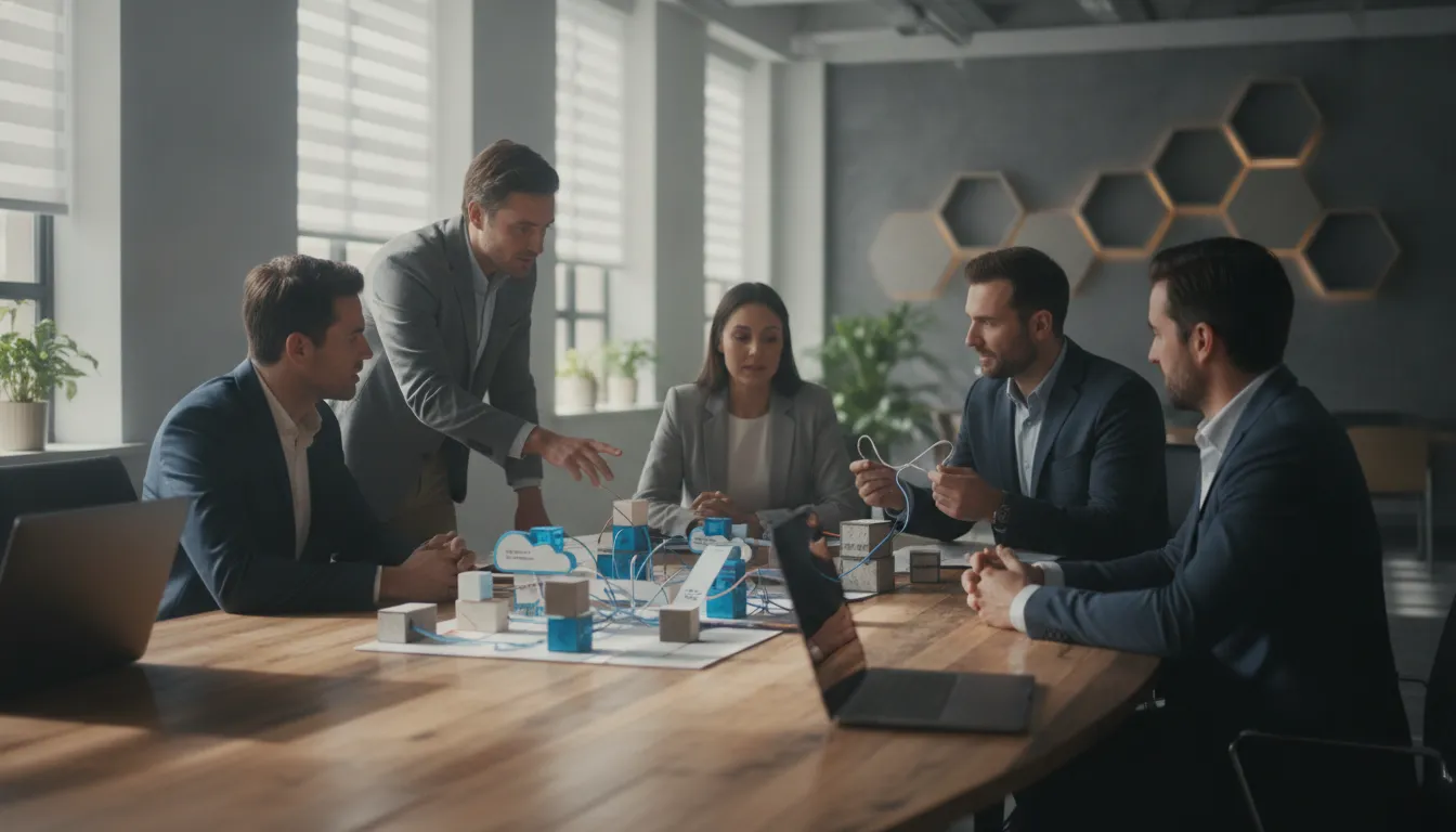 Operations team coordinating connected enterprise systems