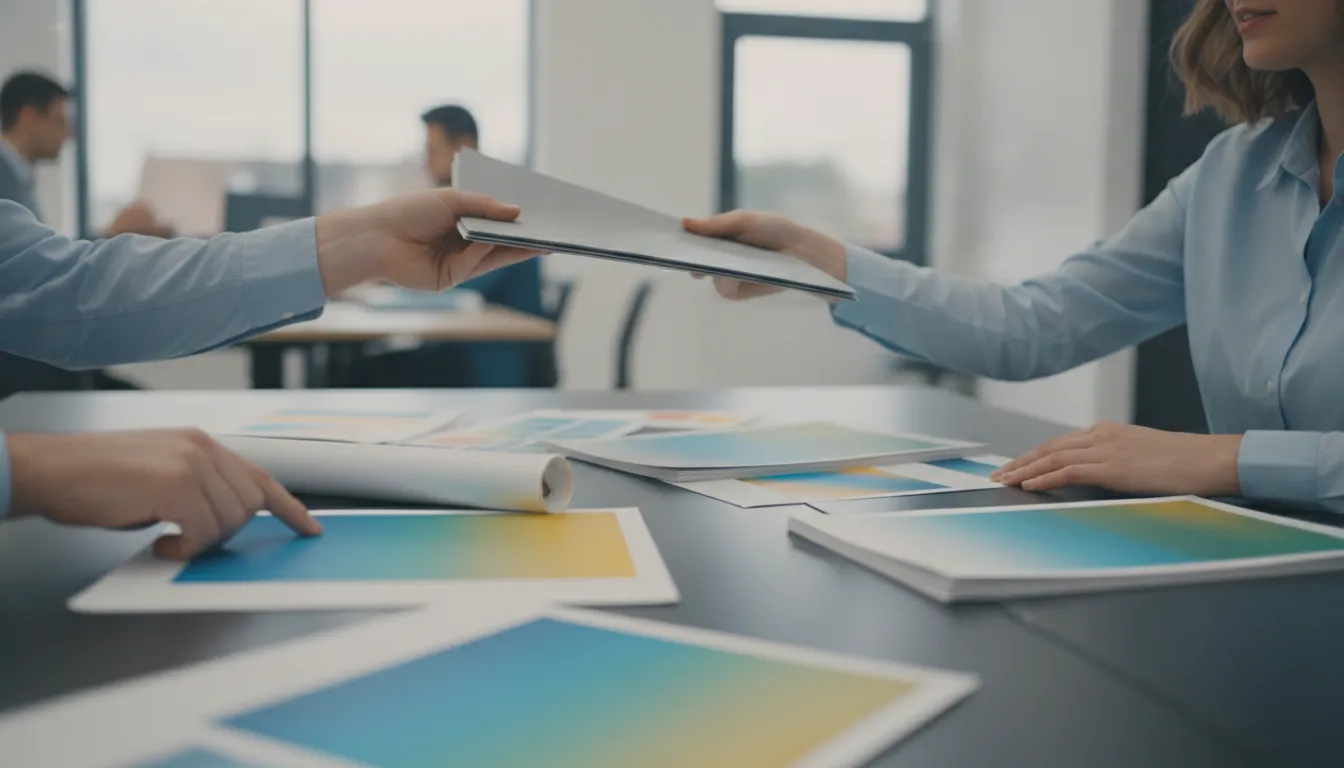Marketing team coordinating a campaign handoff and approval review