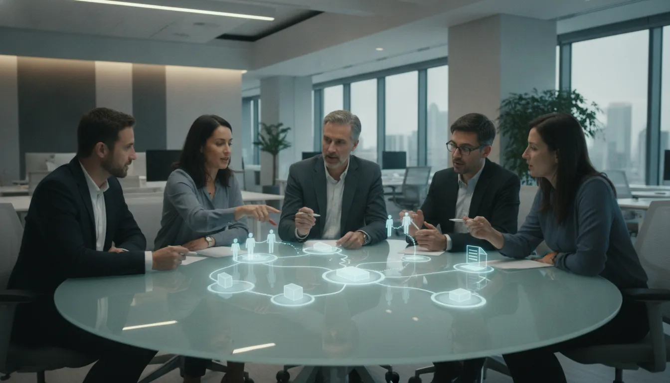 Enterprise team coordinating people, documents, and business systems