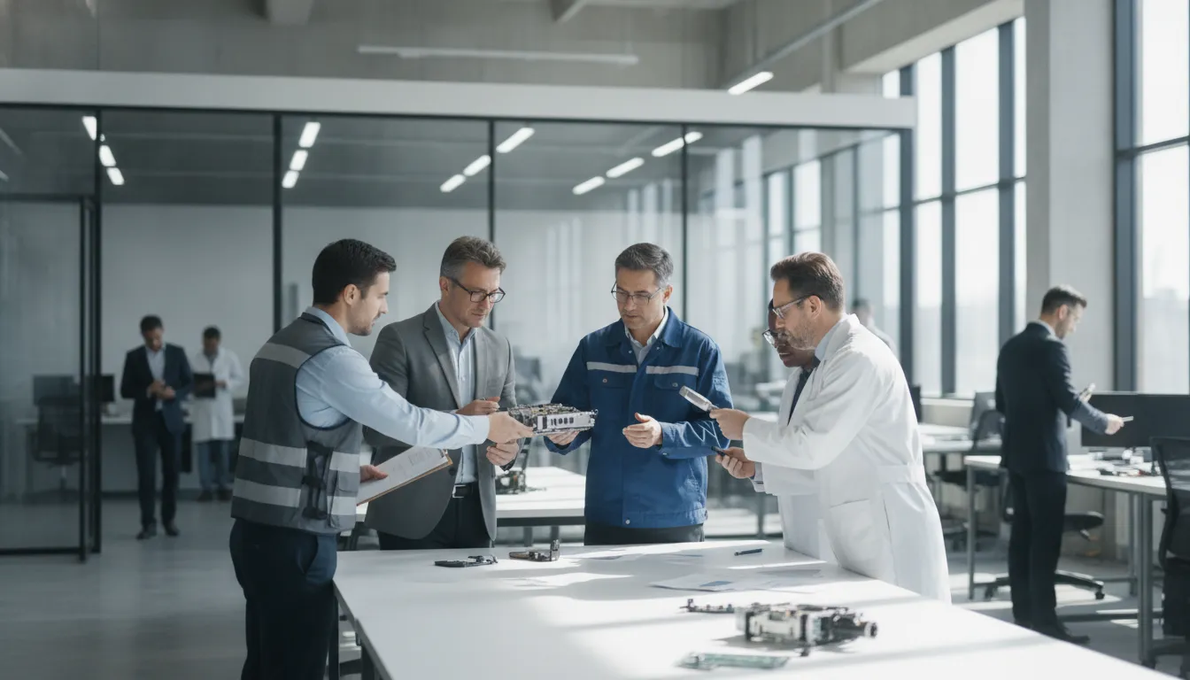 Cross-functional delivery team coordinating project workflow software work