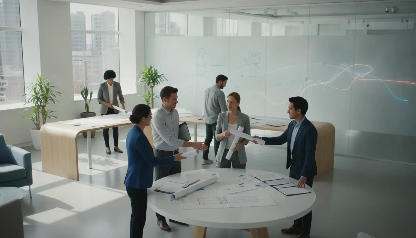 Enterprise team coordinating business process workflow automation