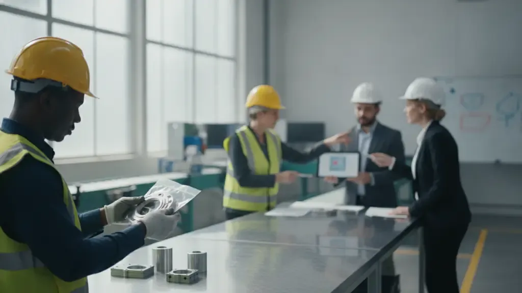 Cross-functional team coordinating a supplier review in a manufacturing operation