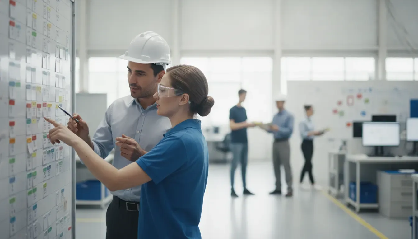 Operations and engineering teams reviewing a low-code automation platform workflow