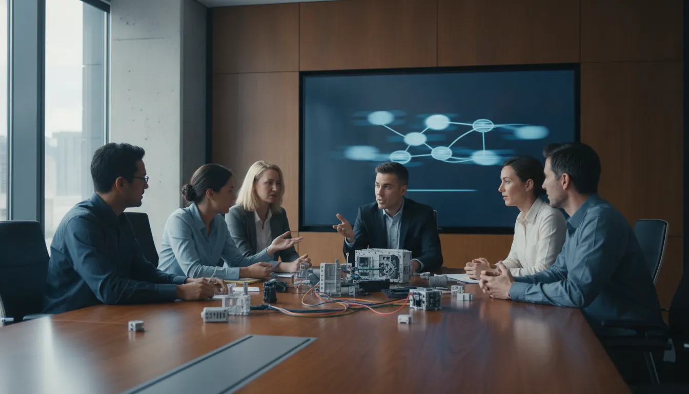 Enterprise engineering team reviewing a product change workflow