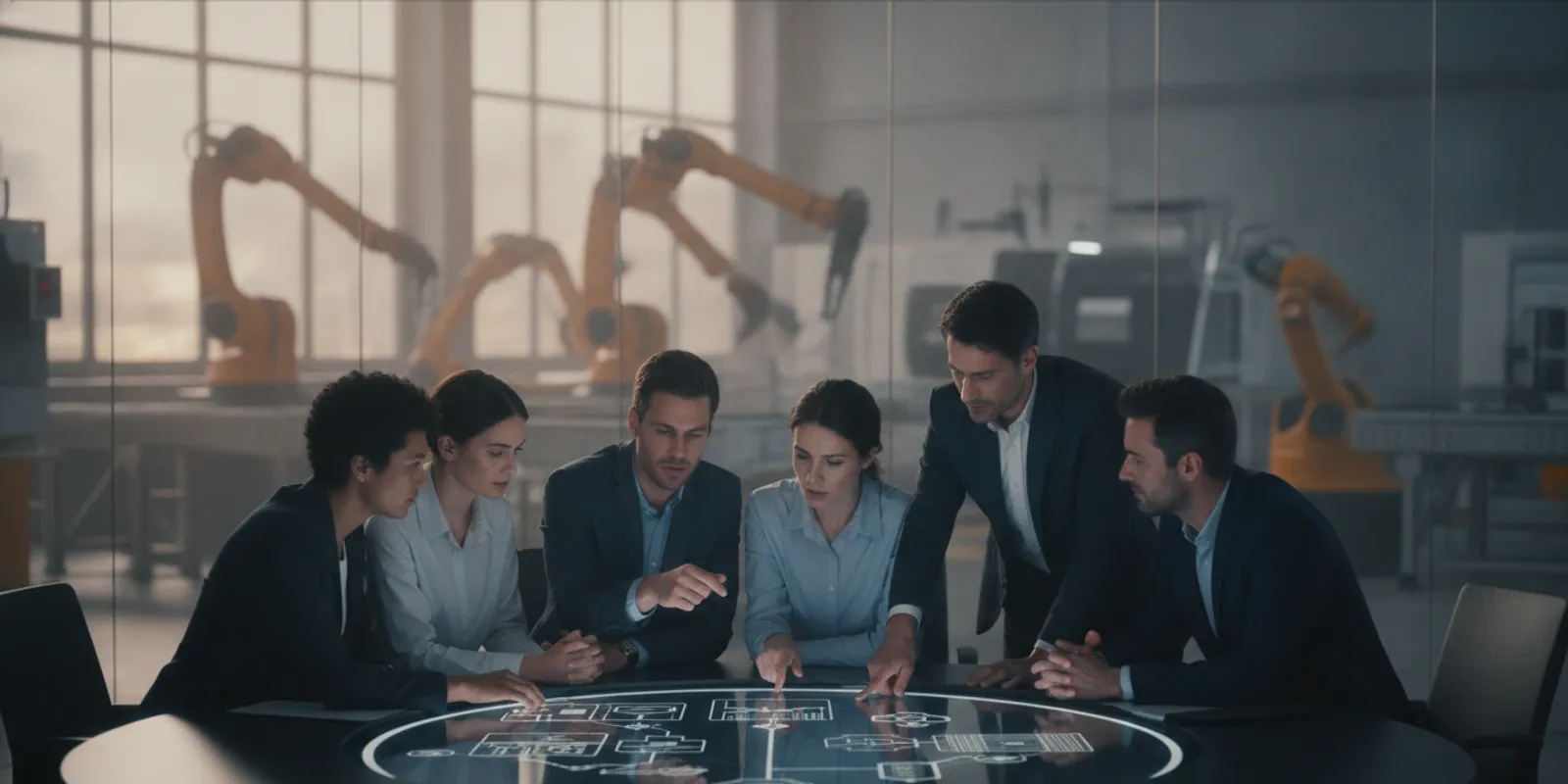 Manufacturing and engineering colleagues reviewing a digital process on a monitor