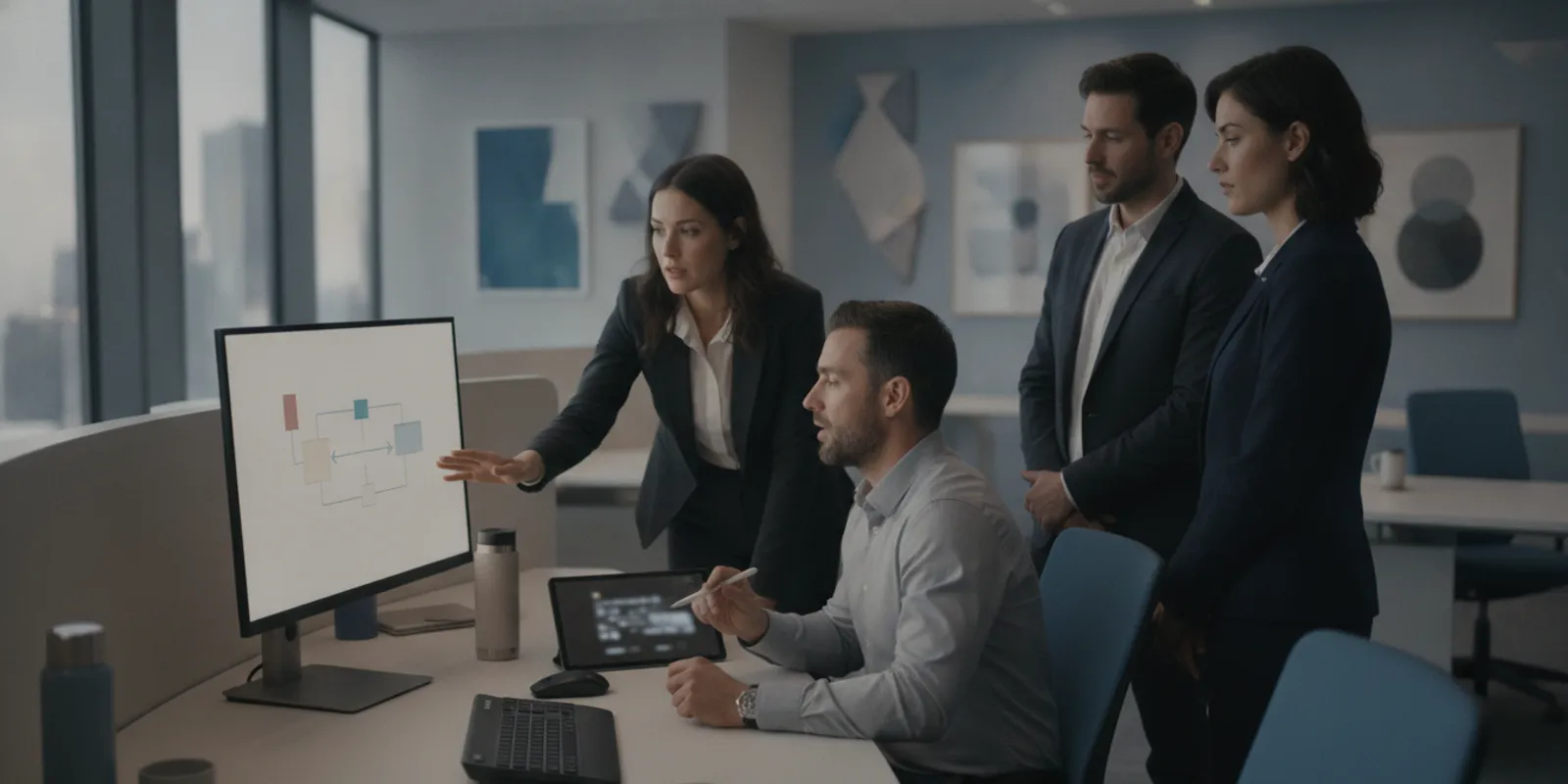Operations professionals reviewing a controlled document workflow on a computer screen