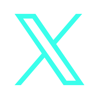 Bright cyan letter X on a black background.