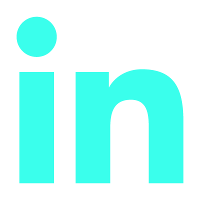 LinkedIn logo with lowercase 'in' in bright turquoise on a black background.
