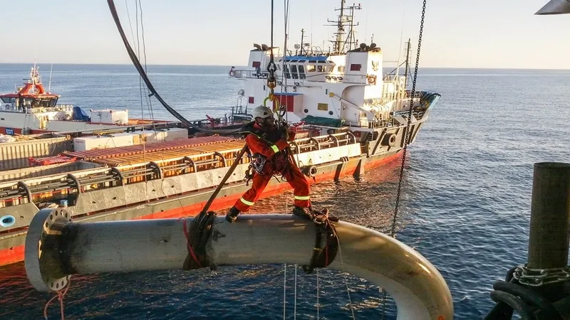 Conbit rope access technician working on topside hook-up