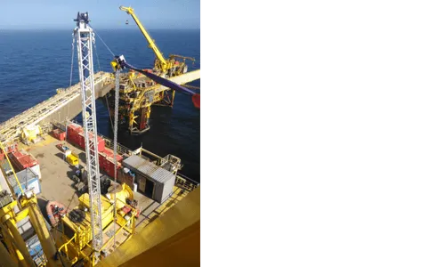 Aluminum lifting system rigged backward for a replacement job offshore in the Gulf of America. Custom-designed solution by Conbit for offshore operations.