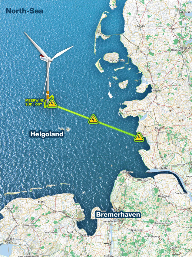 Transit by crew transfer vessel from Helgoland to Meerwind Sud and Ost offshore wind farm typically takes under one hour, depending on sea conditions, enabling efficient daily operations and personnel transport.