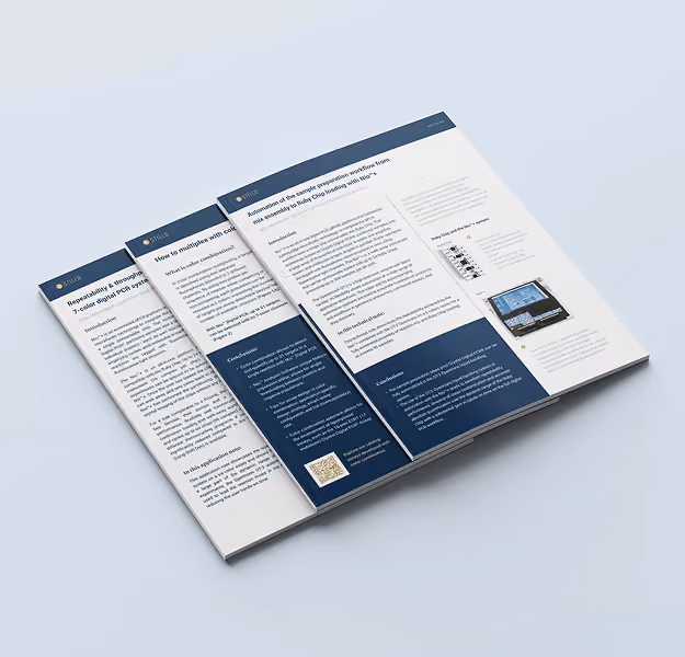 Three fanned-out printed documents featuring text, headings, and images laid on a light surface, styled with blue and white sections.